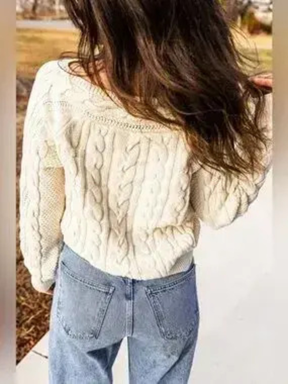 Drop Shoulder Round Neck Cable Knit Sweater - Picture 5 of 9